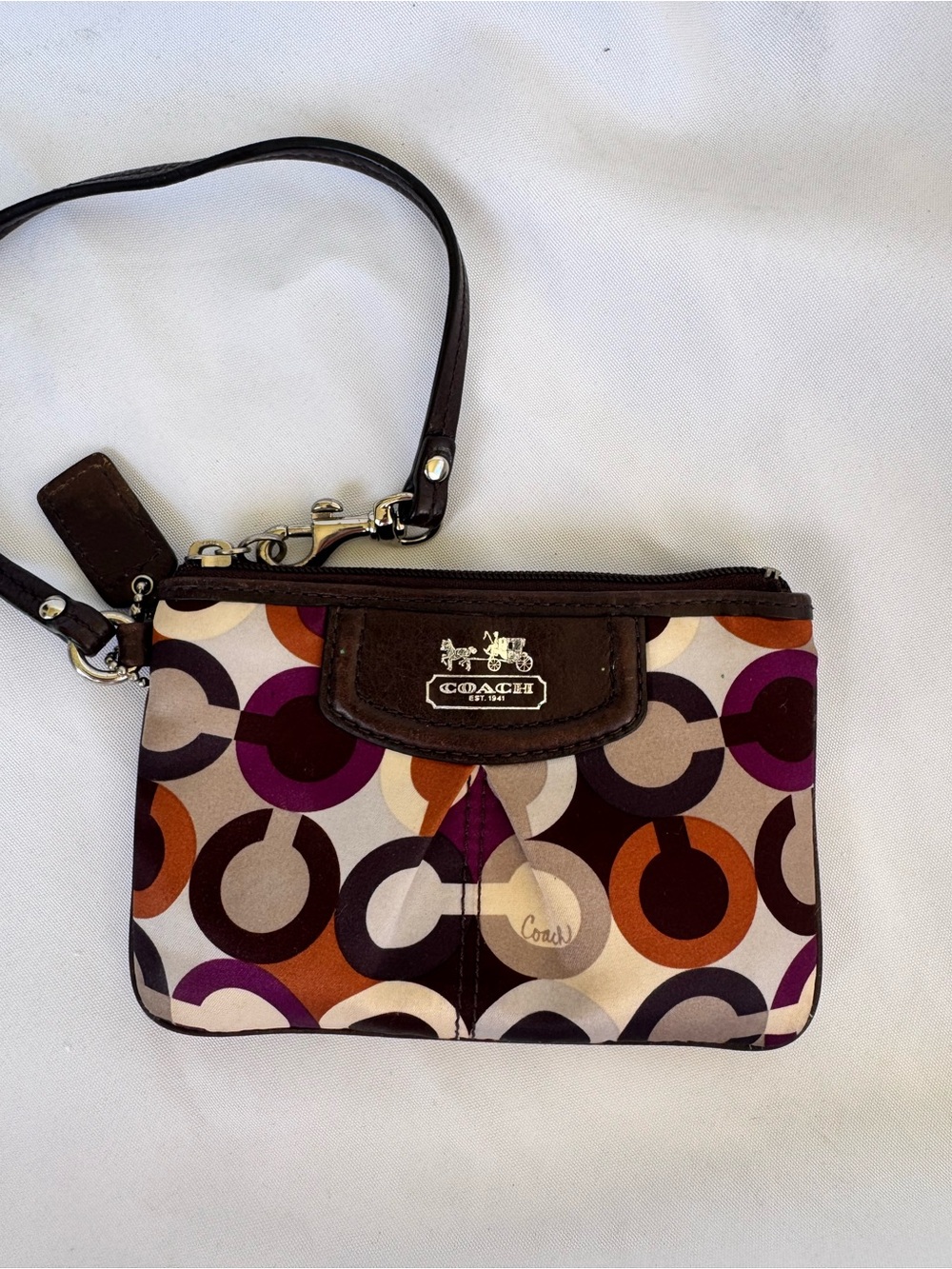 Coach Multicolor Signature Circle Wristlet - Brown, Purple, Orange, Cream - Picture 1 of 6